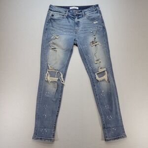 KanCan Jeans Womens 5 Blue Shelly High Rise Boyfriend Distressed Paint Splatter